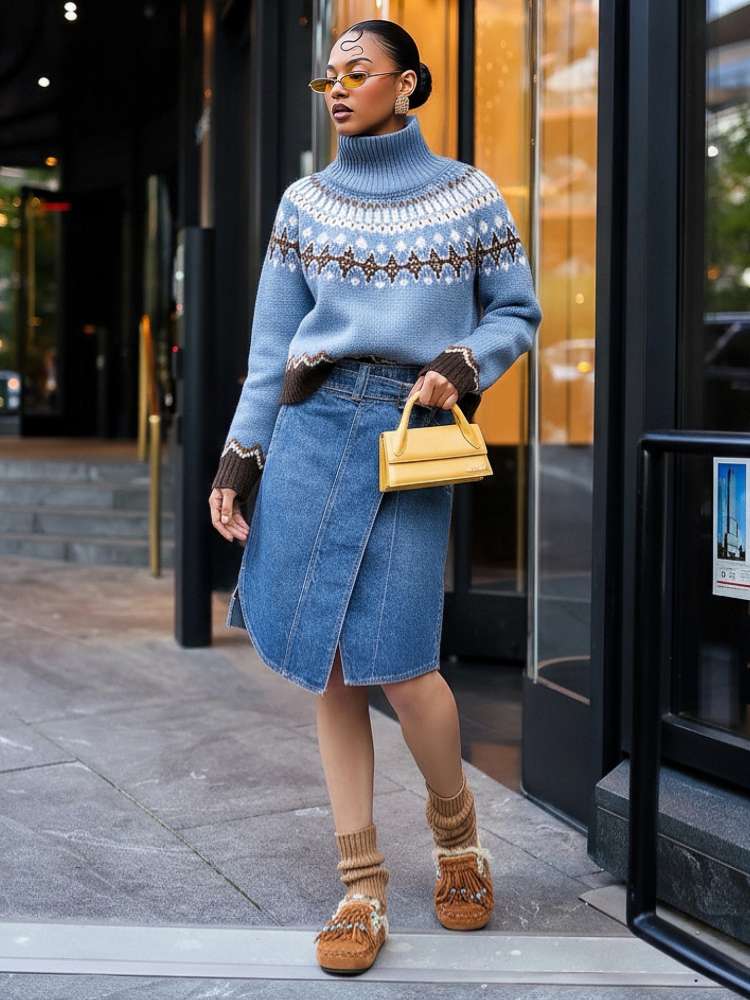 Colorblock High - Neck Winter Knit Sweater - TayDiane