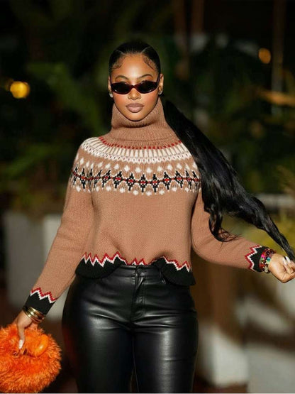 Colorblock High - Neck Winter Knit Sweater - TayDiane