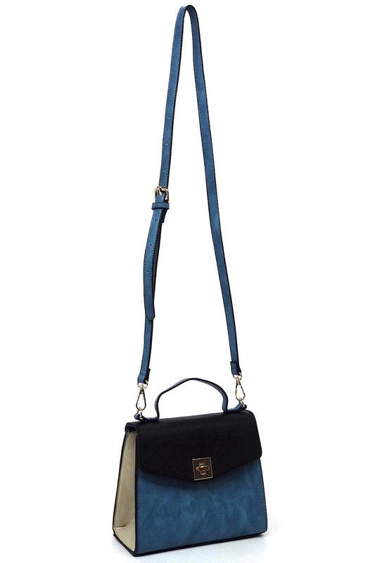 Colorblock Twist Lock Flap Satchel - TayDiane