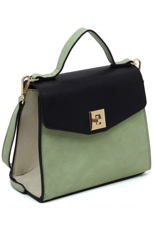 Colorblock Twist Lock Flap Satchel - TayDiane