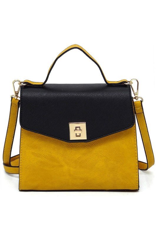 Colorblock Twist Lock Flap Satchel - TayDiane