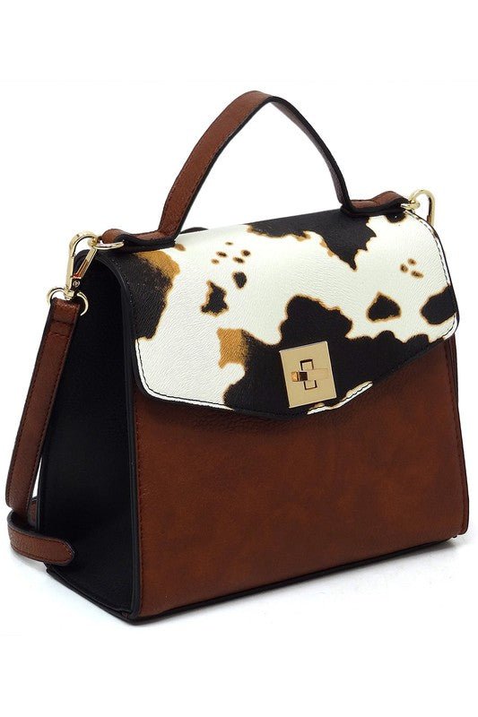 Colorblock Twist Lock Flap Satchel - TayDiane