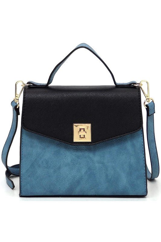 Colorblock Twist Lock Flap Satchel - TayDiane