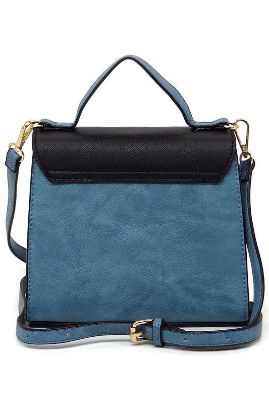 Colorblock Twist Lock Flap Satchel - TayDiane