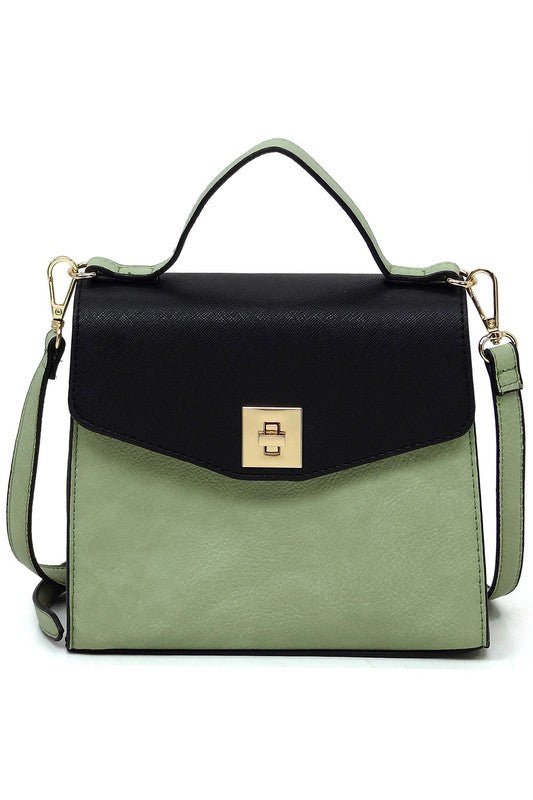 Colorblock Twist Lock Flap Satchel - TayDiane