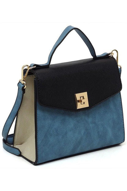 Colorblock Twist Lock Flap Satchel - TayDiane