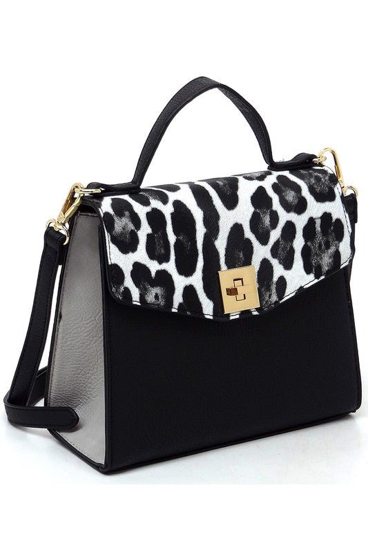 Colorblock Twist Lock Flap Satchel - TayDiane