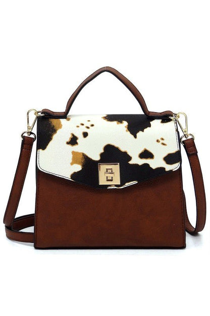 Colorblock Twist Lock Flap Satchel - TayDiane