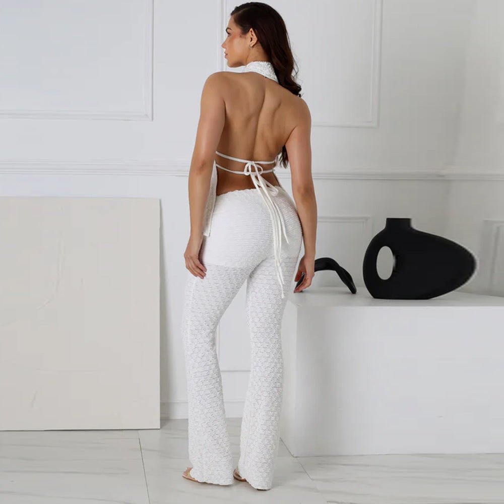 Comfortable White Halter Pants Set - TayDiane