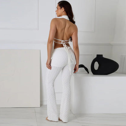 Comfortable White Halter Pants Set - TayDiane
