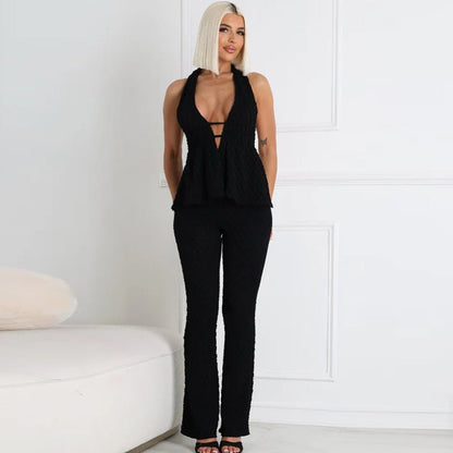 Comfortable White Halter Pants Set - TayDiane