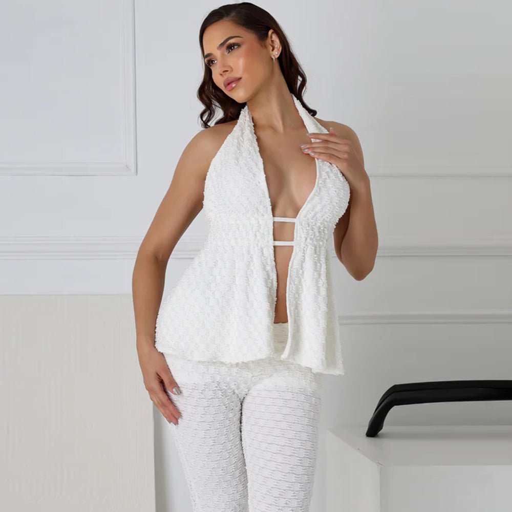 Comfortable White Halter Pants Set - TayDiane
