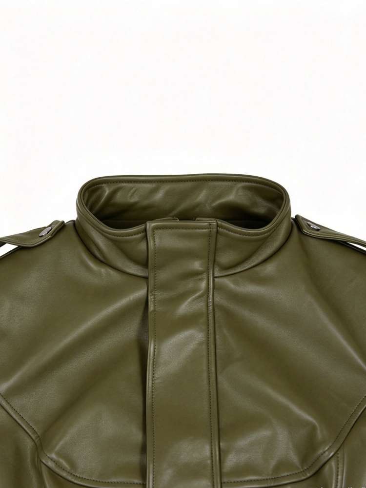 Command Attention Cropped Faux Leather Jacket - Taydiane