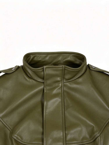 Command Attention Cropped Faux Leather Jacket - Taydiane