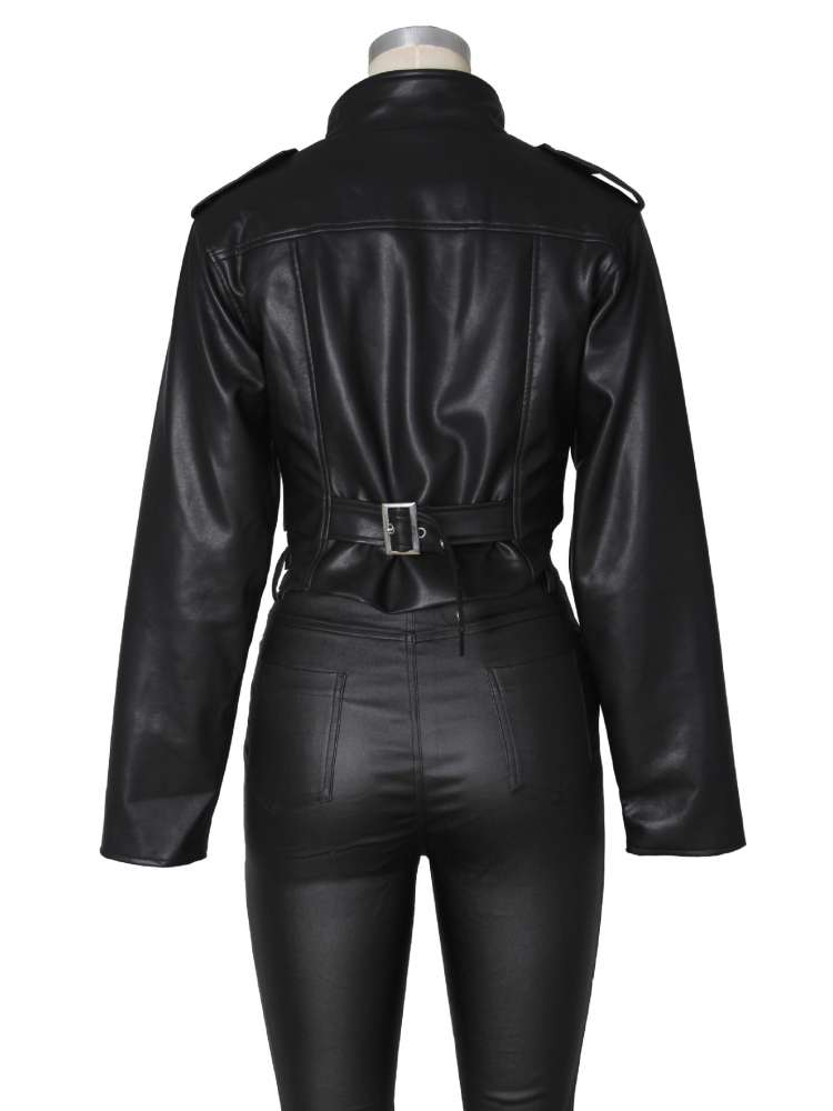 Command Attention Cropped Faux Leather Jacket - Taydiane