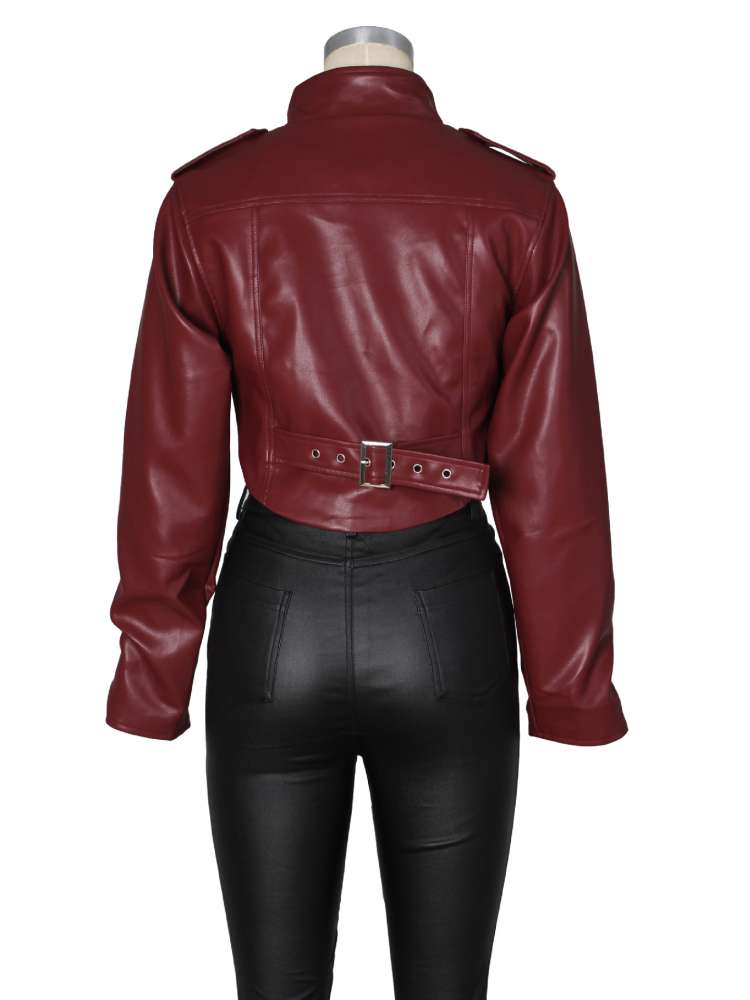 Command Attention Cropped Faux Leather Jacket - Taydiane