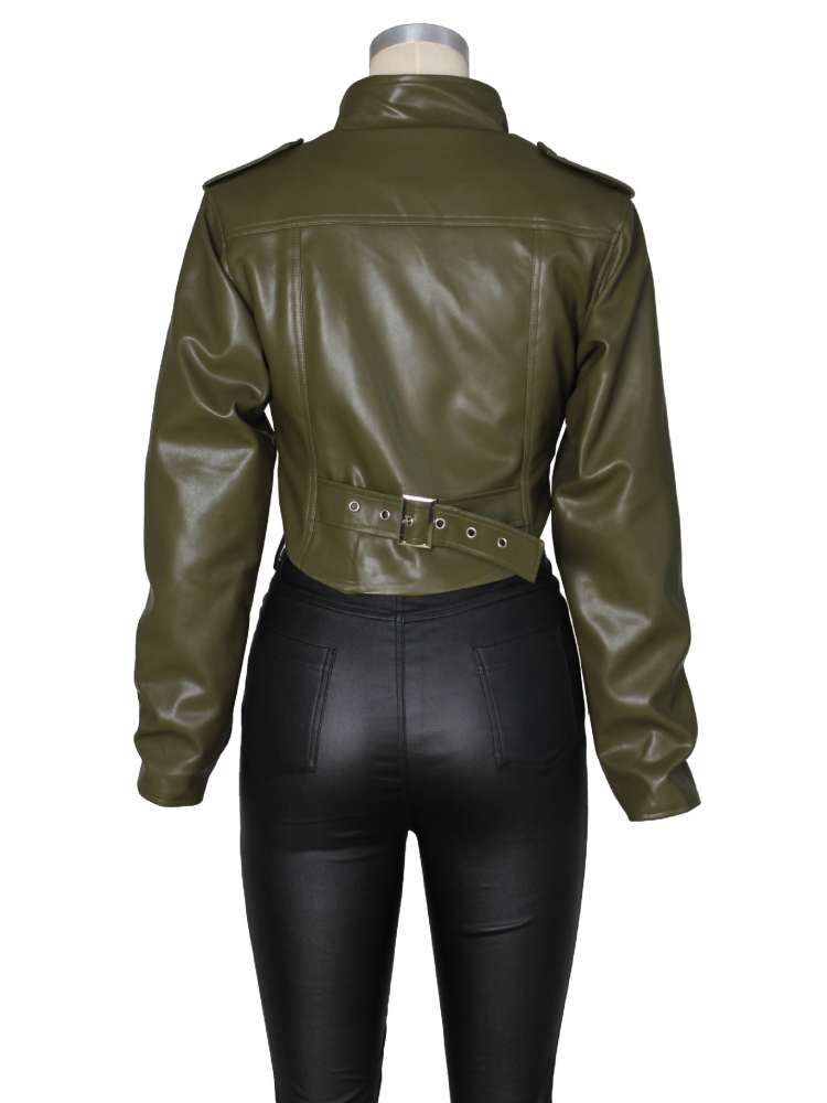 Command Attention Cropped Faux Leather Jacket - Taydiane