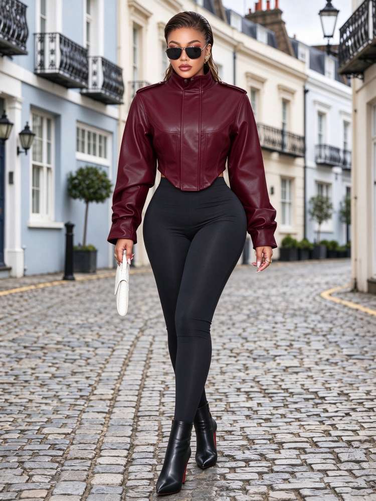 Command Attention Cropped Faux Leather Jacket - Taydiane