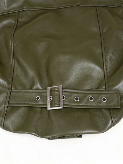 Command Attention Cropped Faux Leather Jacket - Taydiane