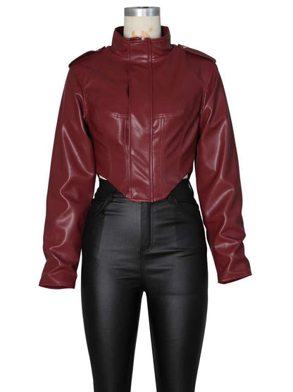 Command Attention Cropped Faux Leather Jacket - Taydiane
