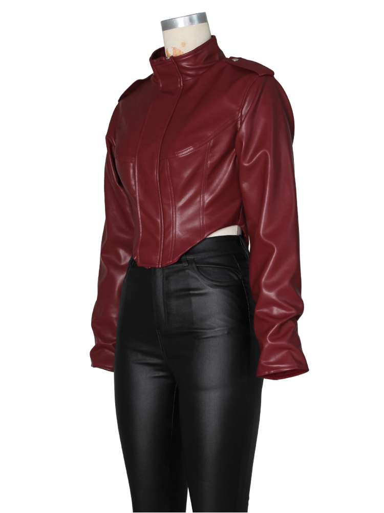 Command Attention Cropped Faux Leather Jacket - Taydiane