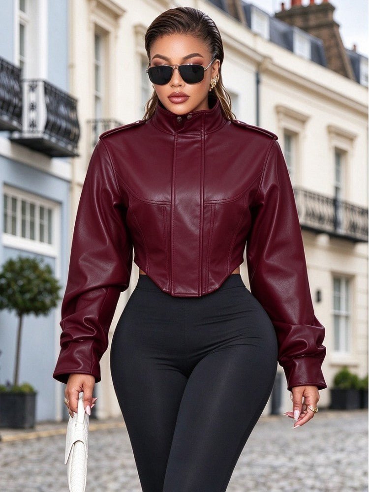 Command Attention Cropped Faux Leather Jacket - Taydiane
