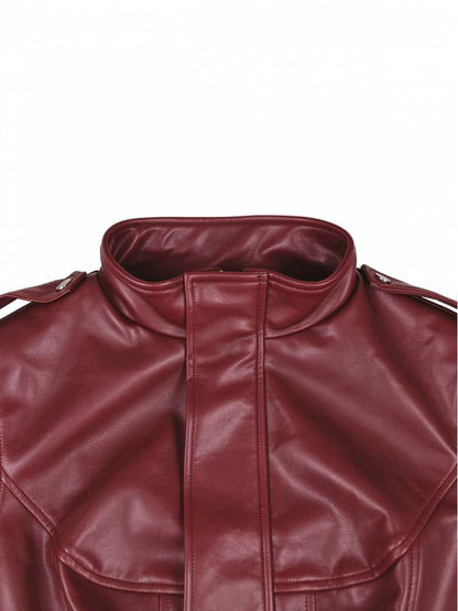 Command Attention Cropped Faux Leather Jacket - Taydiane