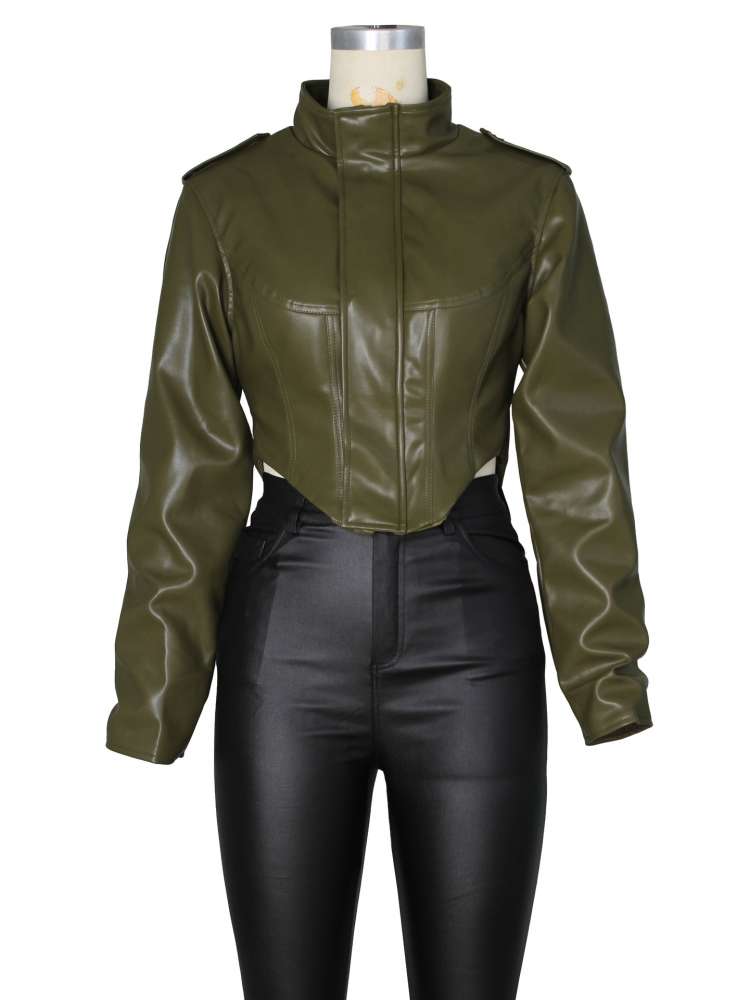 Command Attention Cropped Faux Leather Jacket - Taydiane