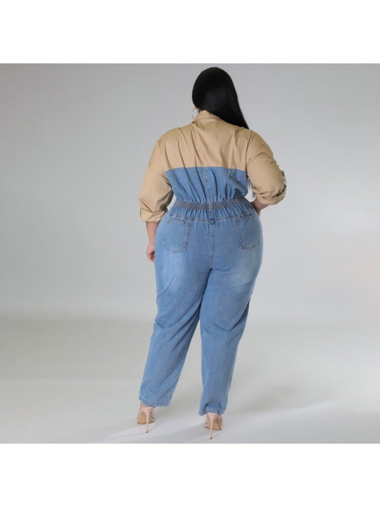 Contrast Denim Utility Jumpsuit - TayDiane