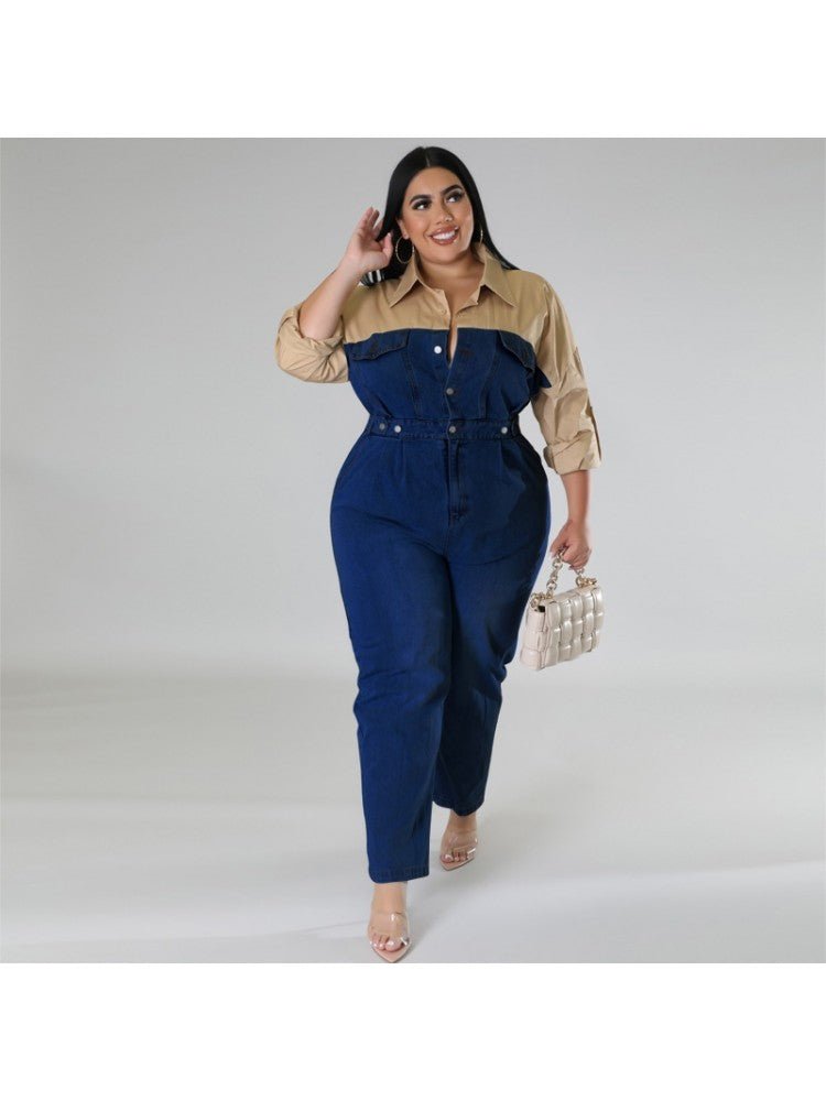 Contrast Denim Utility Jumpsuit - TayDiane