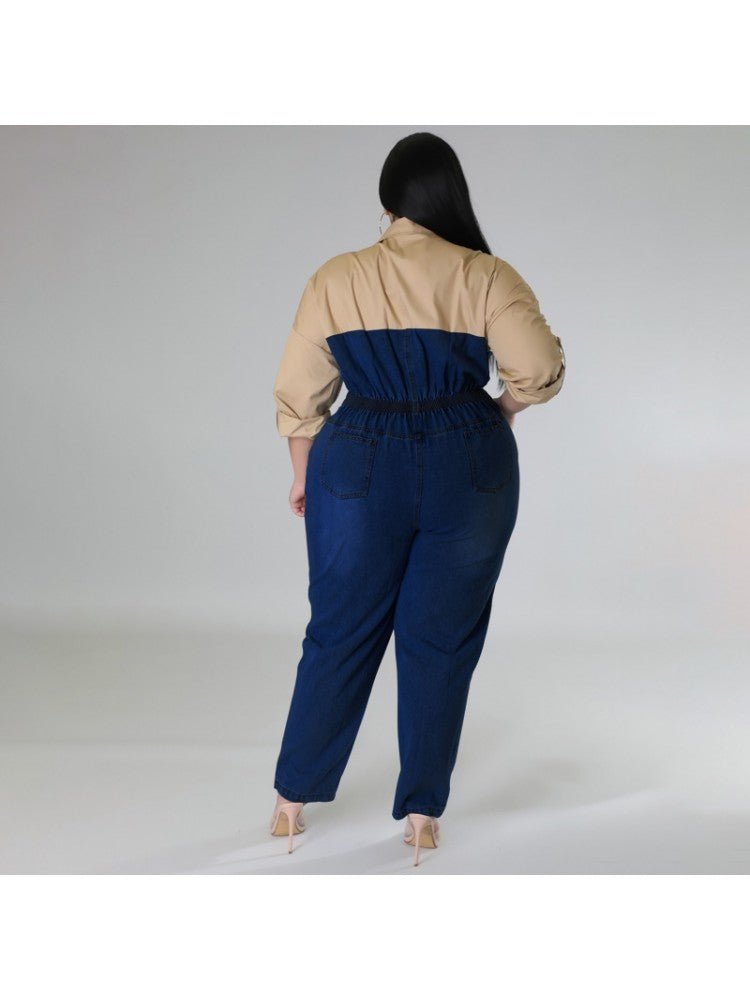 Contrast Denim Utility Jumpsuit - TayDiane