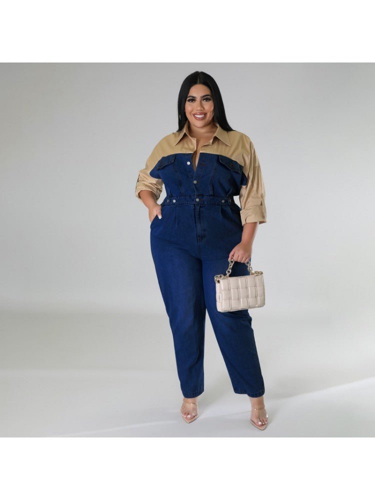 Contrast Denim Utility Jumpsuit - TayDiane