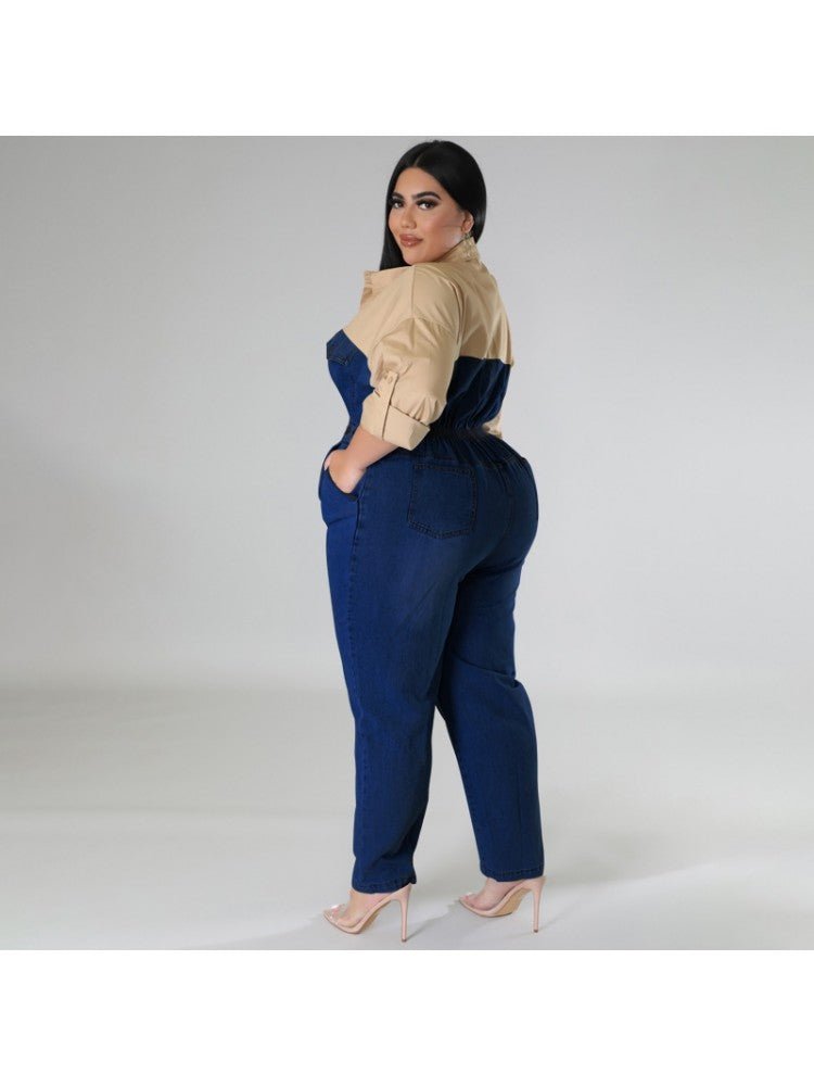 Contrast Denim Utility Jumpsuit - TayDiane