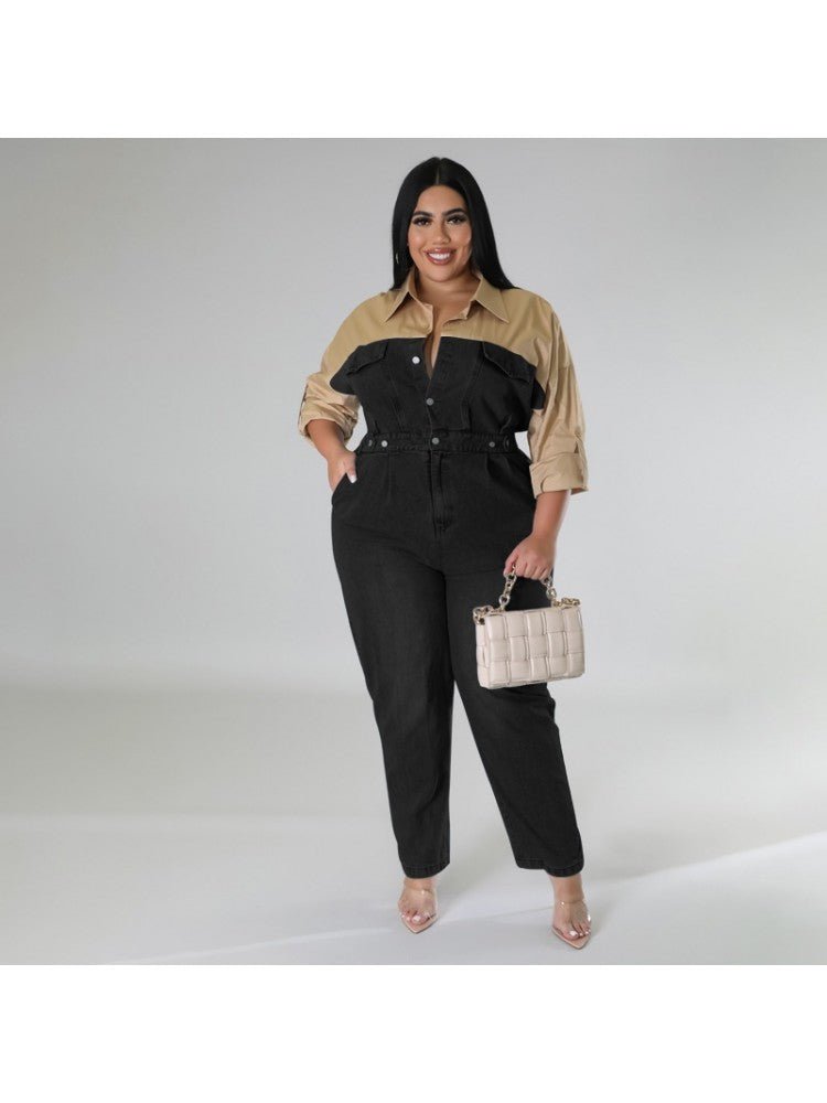 Contrast Denim Utility Jumpsuit - TayDiane