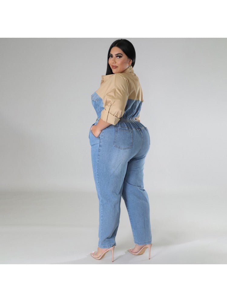 Contrast Denim Utility Jumpsuit - TayDiane