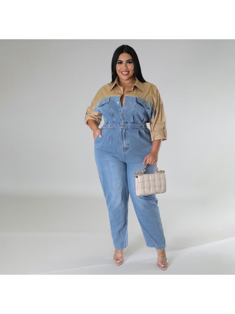 Contrast Denim Utility Jumpsuit - TayDiane