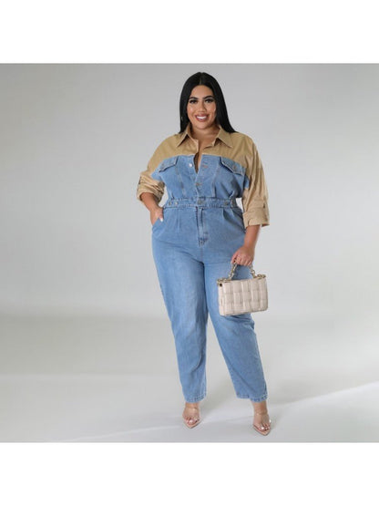 Contrast Denim Utility Jumpsuit - TayDiane