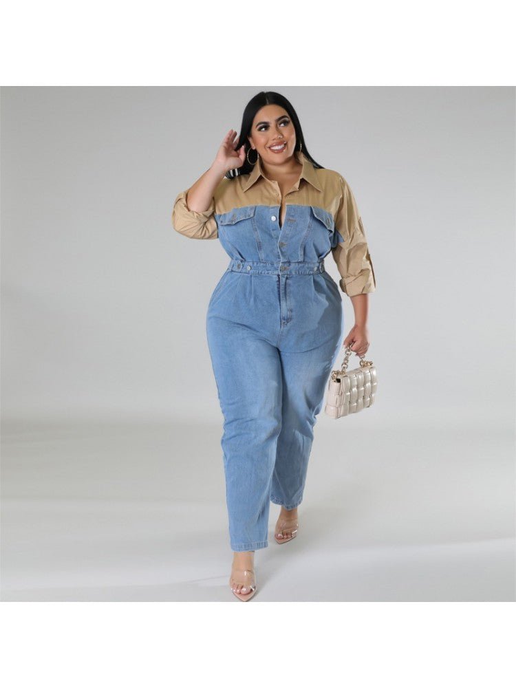 Contrast Denim Utility Jumpsuit - TayDiane
