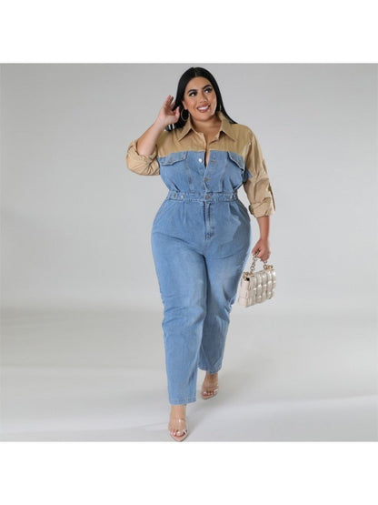 Contrast Denim Utility Jumpsuit - TayDiane