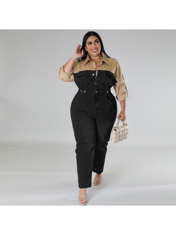 Contrast Denim Utility Jumpsuit - TayDiane