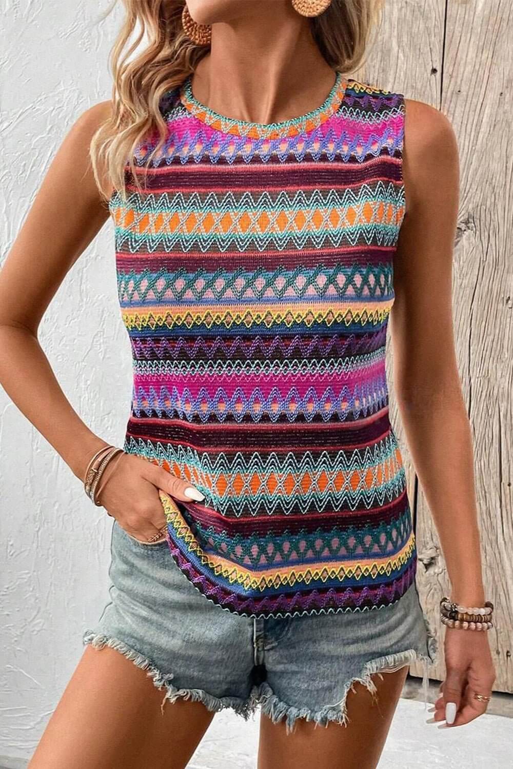 Contrast Round Neck Tank - TayDiane