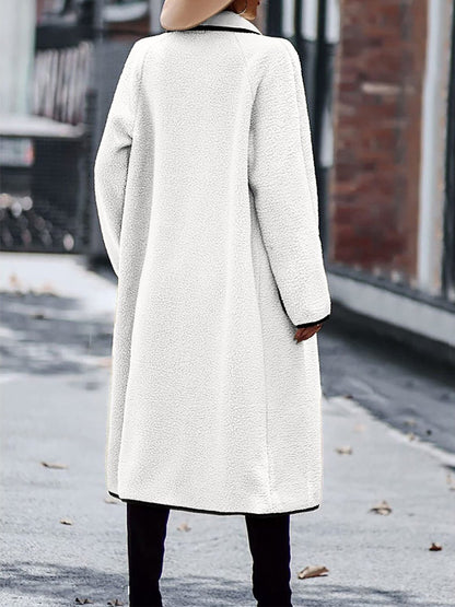 Contrast Trim Long Sleeve Coat with Pockets - TayDiane