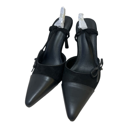 Coutgo Black Bow Pointed-Toe Slingback Heels – Size 7 - Taydiane