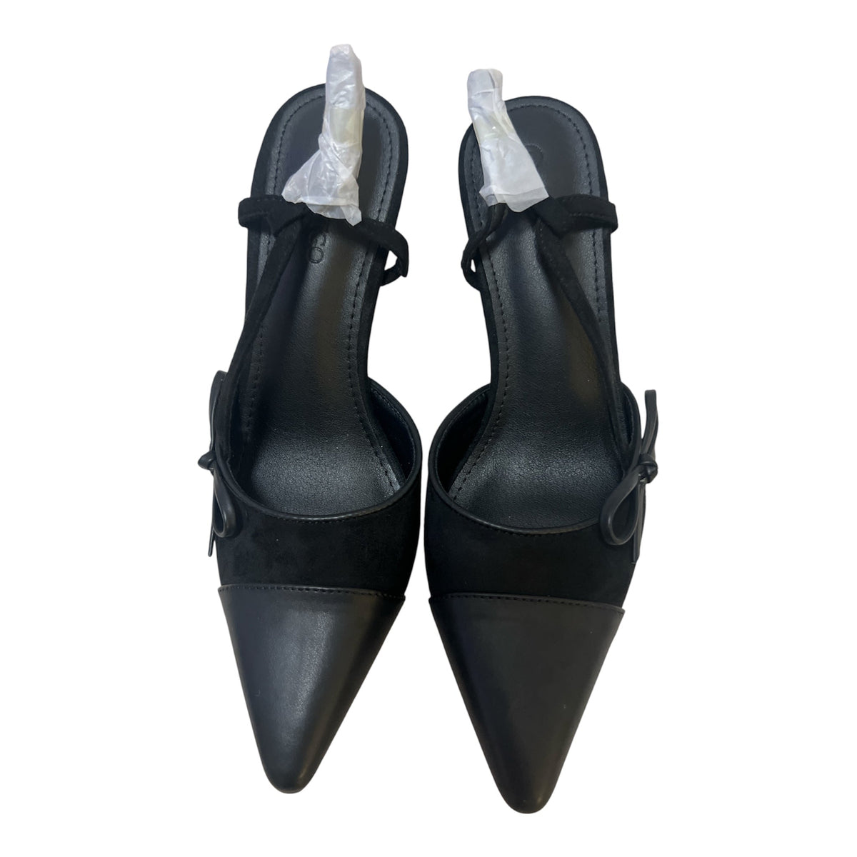 Coutgo Black Bow Pointed-Toe Slingback Heels – Size 7 - Taydiane