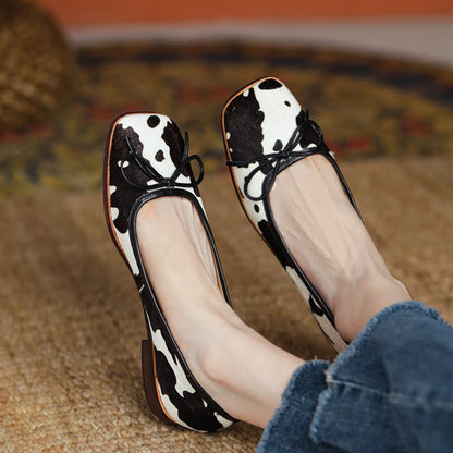 Cowgirl Chic Cow - Print Bow Ballet Flats - TayDiane