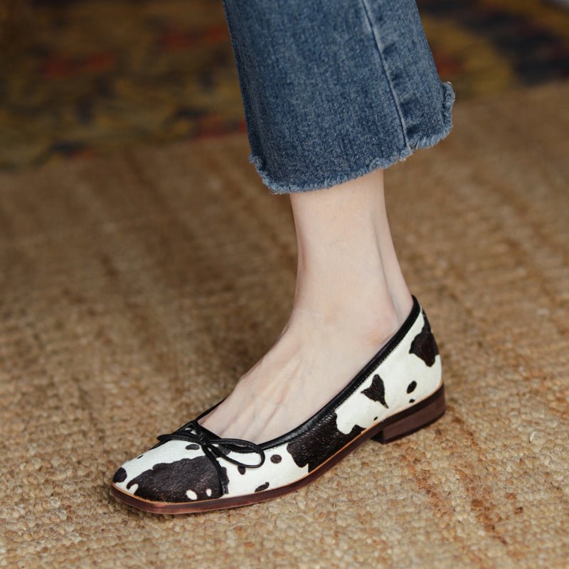 Cowgirl Chic Cow - Print Bow Ballet Flats - TayDiane