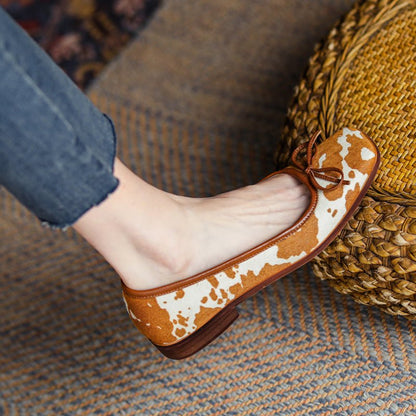 Cowgirl Chic Cow - Print Bow Ballet Flats - TayDiane