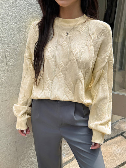 Cozy Cable - Knit Balloon Sleeve Sweater - TayDiane