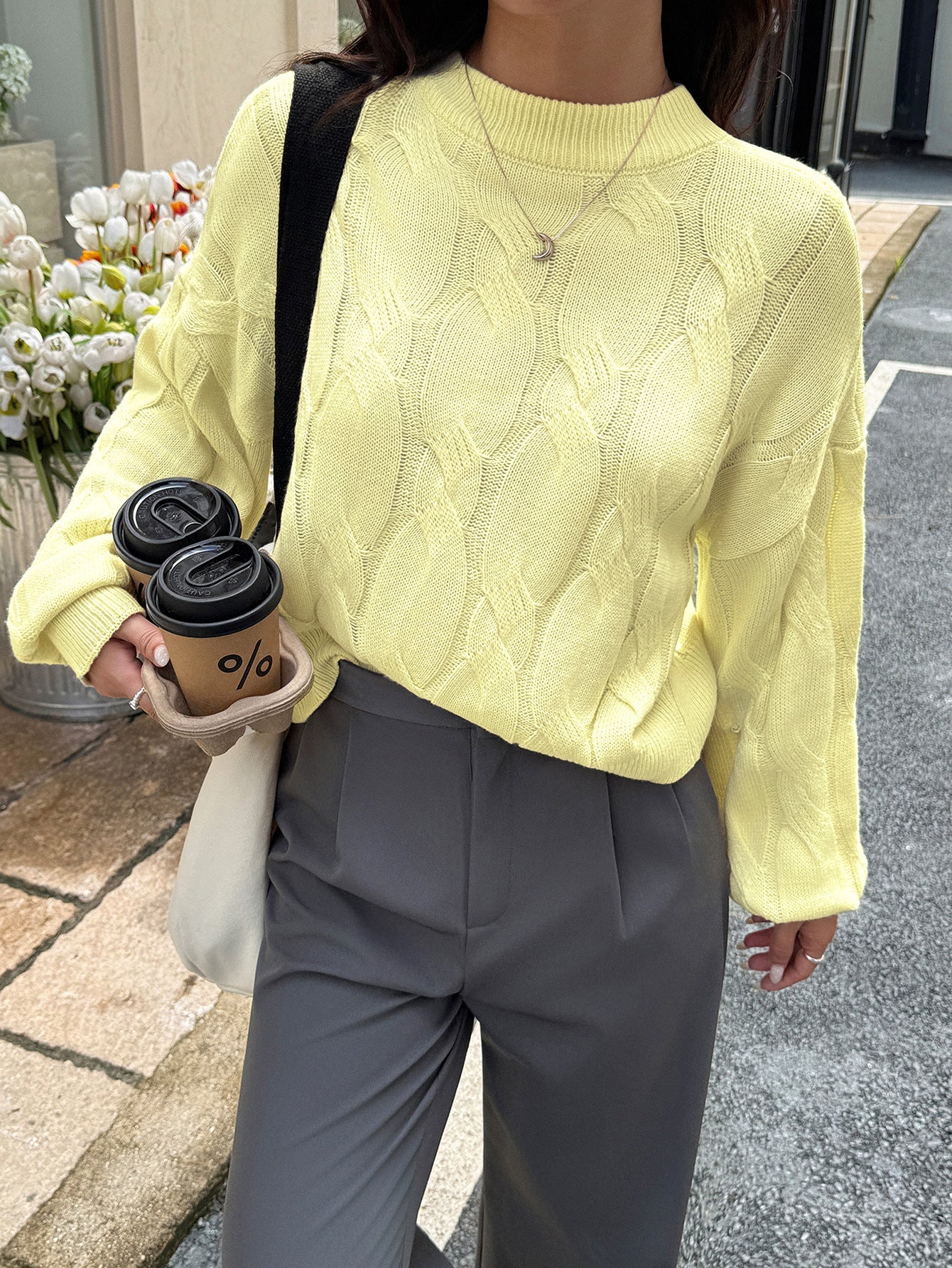 Cozy Cable - Knit Balloon Sleeve Sweater - TayDiane