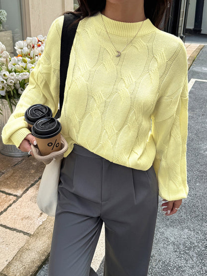 Cozy Cable - Knit Balloon Sleeve Sweater - TayDiane